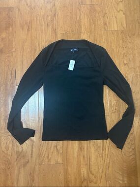 NWT GAP Women's Black Square Neck Long Sleeve Top